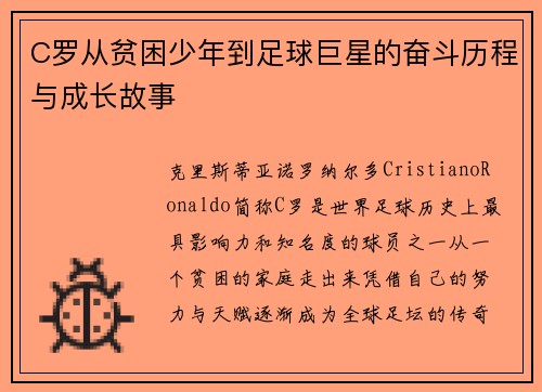 C罗从贫困少年到足球巨星的奋斗历程与成长故事