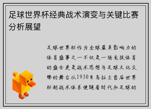 足球世界杯经典战术演变与关键比赛分析展望