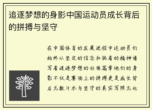 追逐梦想的身影中国运动员成长背后的拼搏与坚守